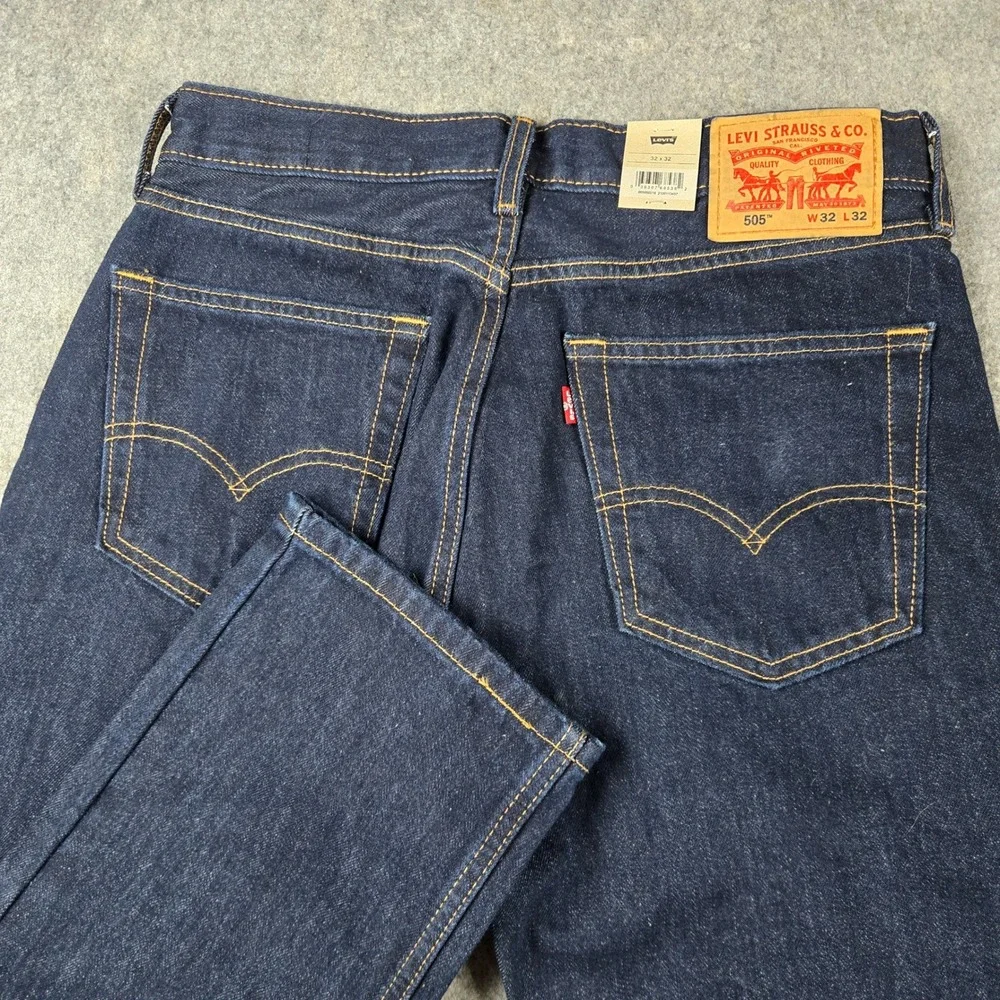 Levi 505 Regular Fit Jeans Mens 32x32 Dark Wash Indigo Straight Leg Denim New